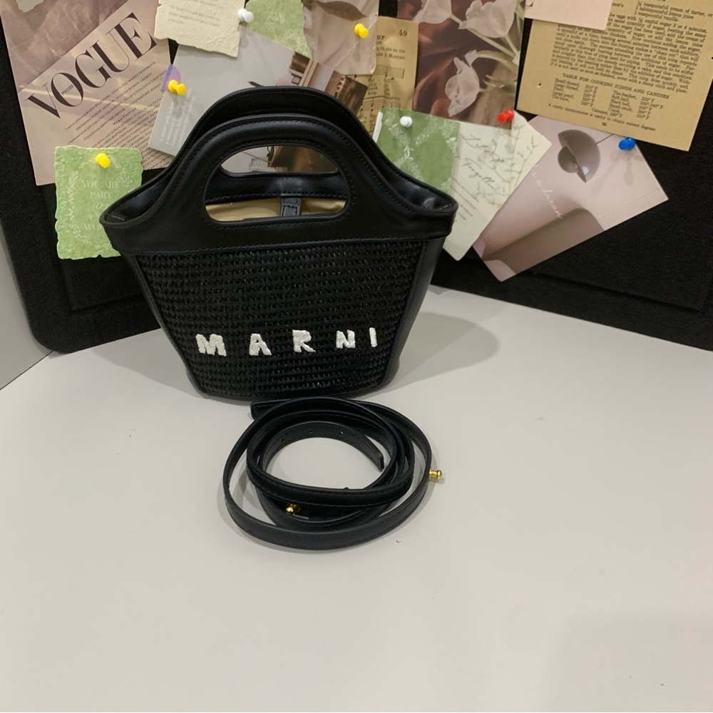 Marni Black Woven Logo Mini Tote